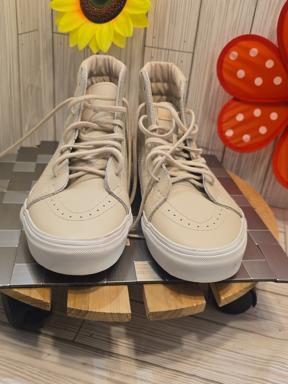 Vans High-Top Sneakers in Light Bone and White - Picture 6 of 8
